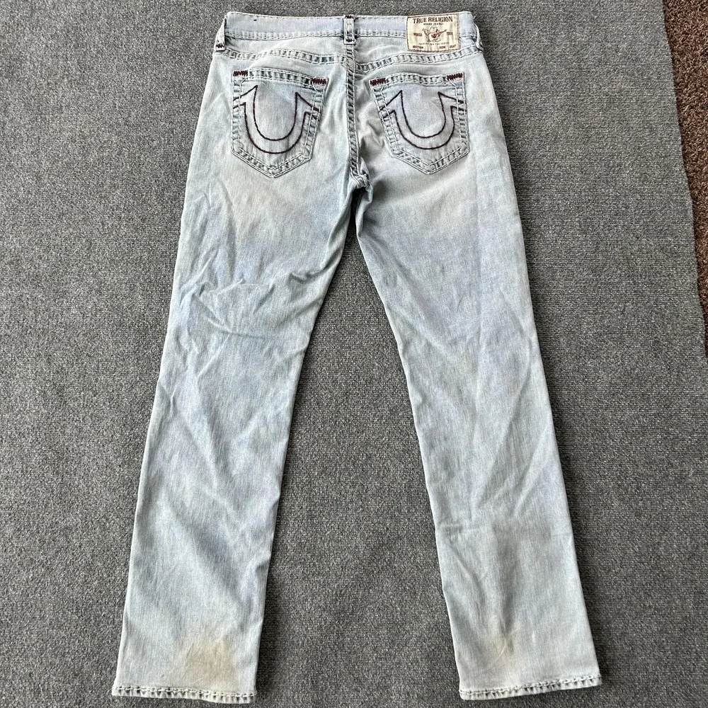 True Religion Ricky Jeans Mens 34x34 Blue Light Wash Straight Lot 2‎ No Flap